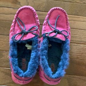 Pink and navy ugh moccasins